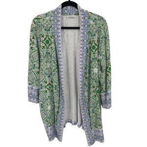 Isaac Mizrahi  Womens Green Paisley Double Knit 3/4 Sleeve Open Cardigan XL